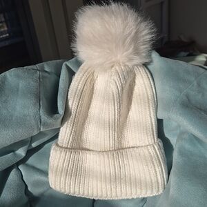 Cozy White Knit Beanie with Pom Pom